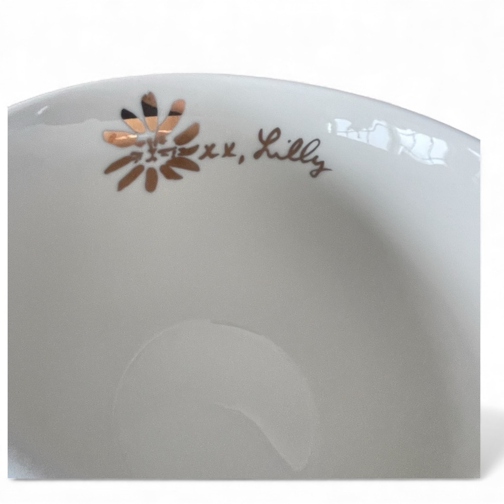 Lilly Pulitzer Mugs 2 Cups Blue White Floral Gold Logo Ceramic Coffee Tea Gifts - Picture 6 of 11